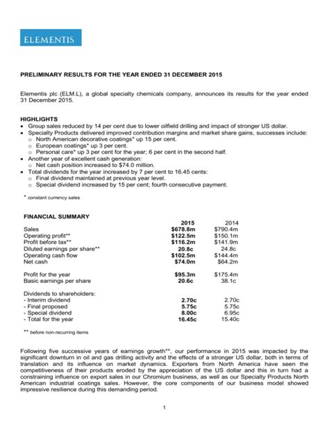 Preliminary results for the year ended 3